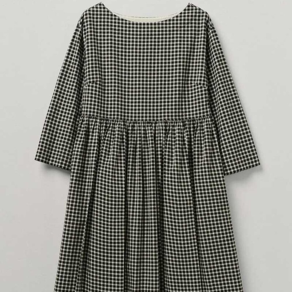 TOAST | Boat Neck Cotton Gingham Dress in Charcoal/Natural | Medium